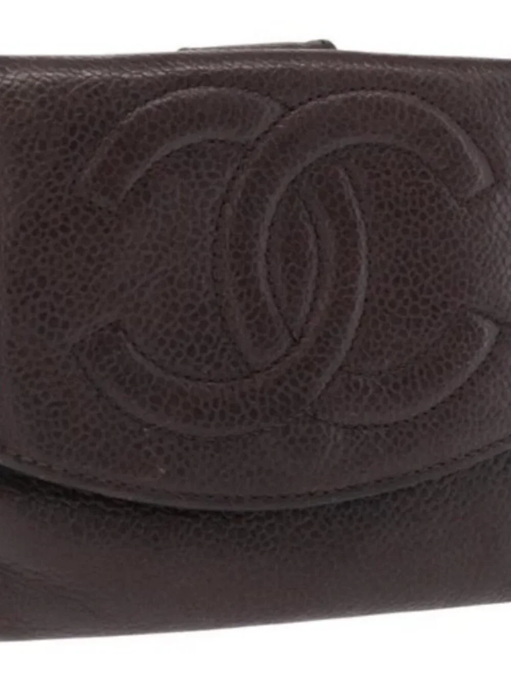 CHANEL Bifold Wallet Grained Calf Skin Black Gold CC Auth bs32337